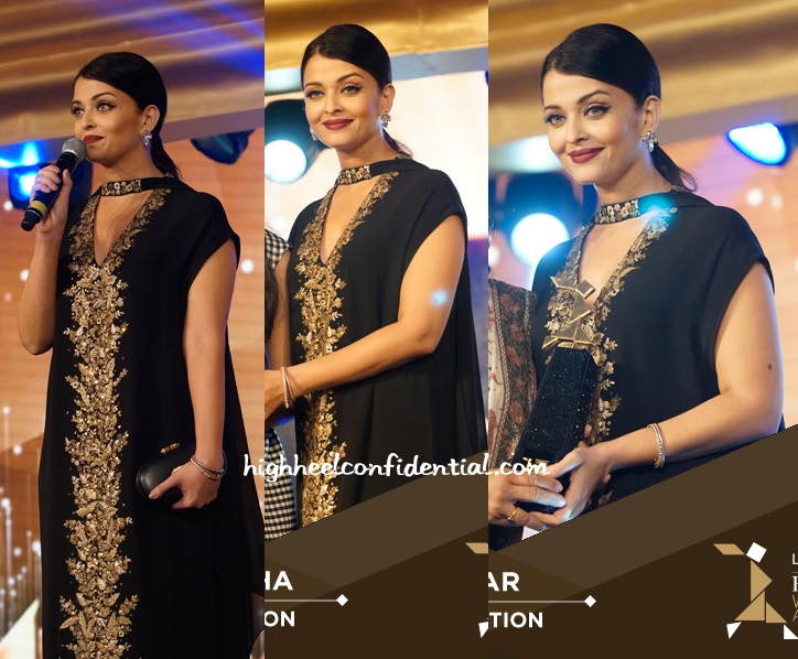 Aishwarya Rai Bachchan styled her black Sabyasachi gown with a belt
