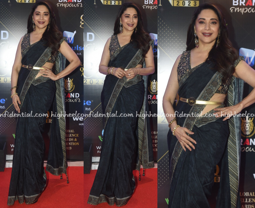 3002 Madhuri Dixit's black and neon saree – Shama's Collection